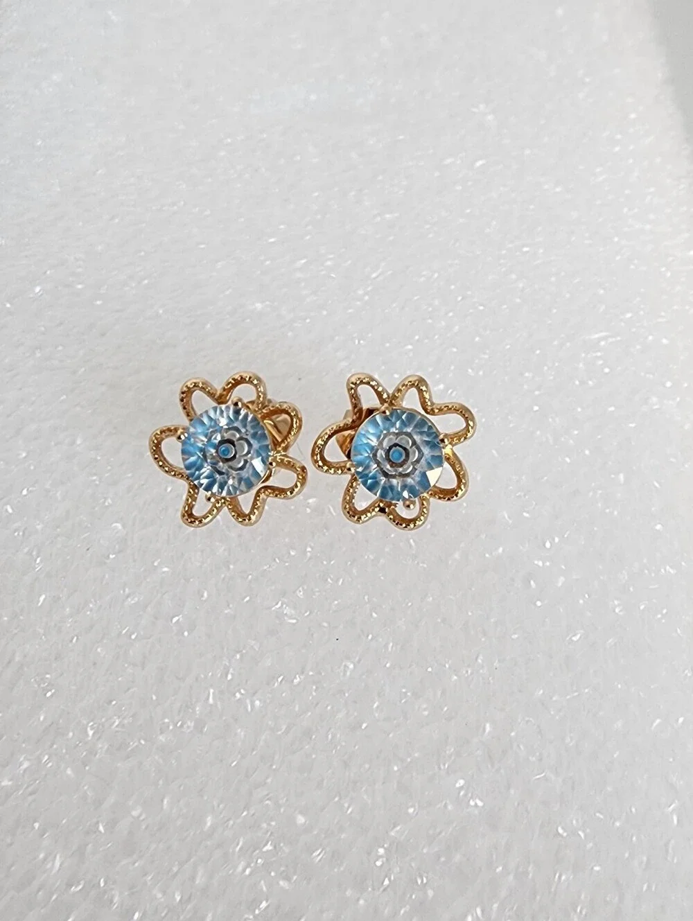 Rose Gold Plated Blue Crystal Flower Stud Earrings Dainty Sparkle